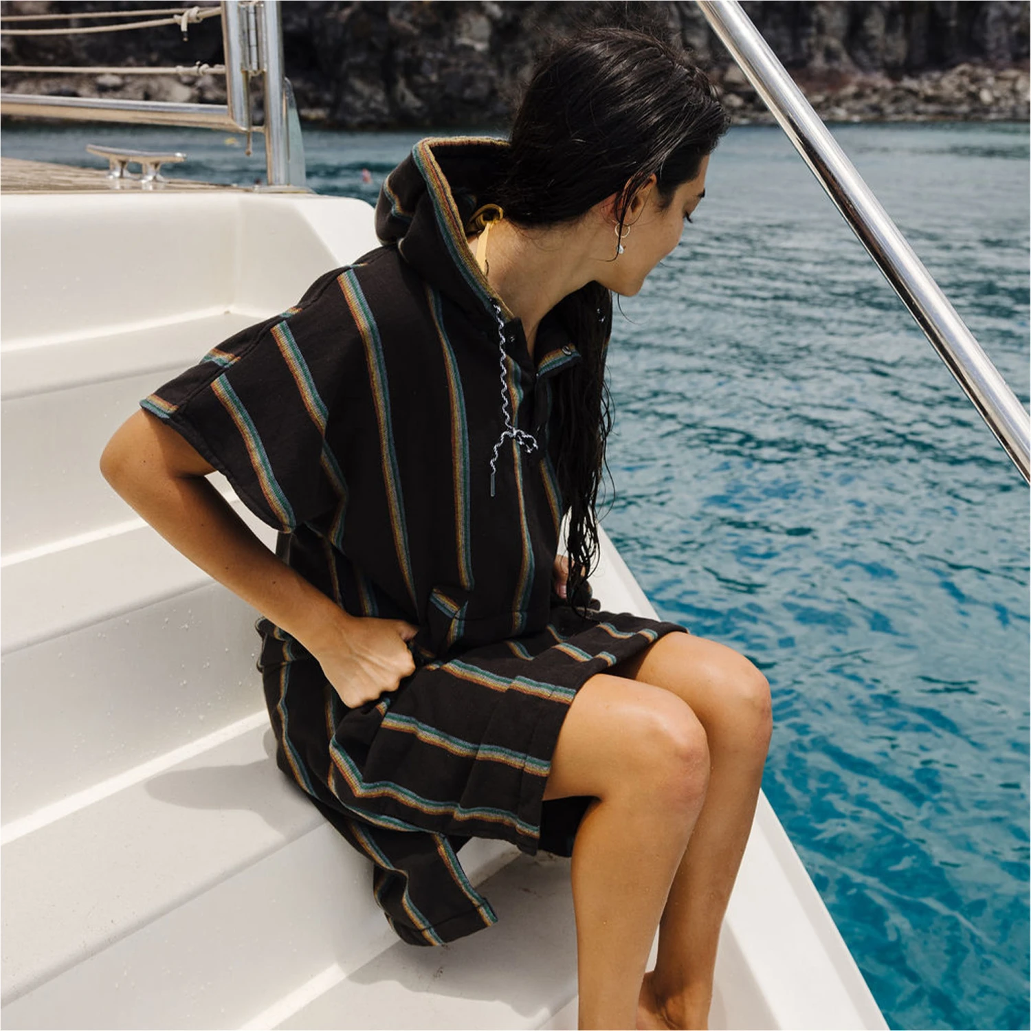 Slowtide Baja Stripe Hooded Towel Change Robe / Poncho 4 Slowtide Baja Stripe Hooded Towel Change Robe / Poncho - Image 4