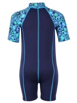 Deluxe Baby Swim Kit - Patterned Lycra Arm Wetsuit + Swim Nappy + Towel (Aqua) 6 Deluxe Baby Swim Kit - Patterned Lycra Arm Wetsuit + Swim Nappy + Towel (Aqua) -Diving Equipment Store lycra armed baby patterned blue back 3
