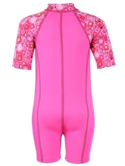 Deluxe Baby Swim Kit - Patterned Lycra Arm Wetsuit + Nappy Shorts + Towel (Pink) -Diving Equipment Store lycra armed baby patterned pink back 3 1