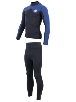 Two Bare Feet Mens Aspect Fleece Lined Zipless Thermal 2.5mm Superstretch Wetsuit Top & Pants Set (Black/Blue) -Diving Equipment Store m165yc c