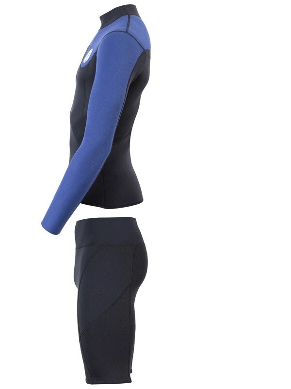 Two Bare Feet Mens Aspect Fleece Lined Zipless Thermal 2.5mm Superstretch Wetsuit Top & Shorts Set (Black/Blue) 4 Two Bare Feet Mens Aspect Fleece Lined Zipless Thermal 2.5mm Superstretch Wetsuit Top & Shorts Set (Black/Blue) - Image 4