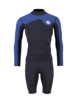 Two Bare Feet Mens Aspect Fleece Lined Zipless Thermal 2.5mm Superstretch Wetsuit Top & Shorts Set (Black/Blue)